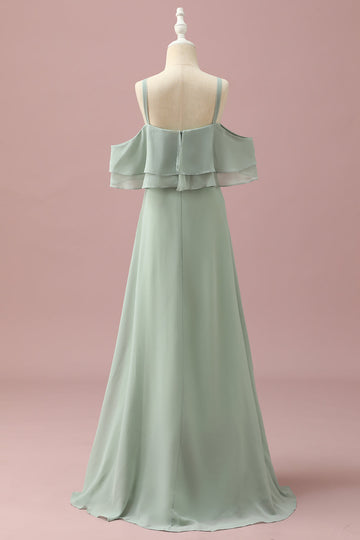 Sage Straps Cold Shoulder Szyfon Junior Sukienka dla druhen